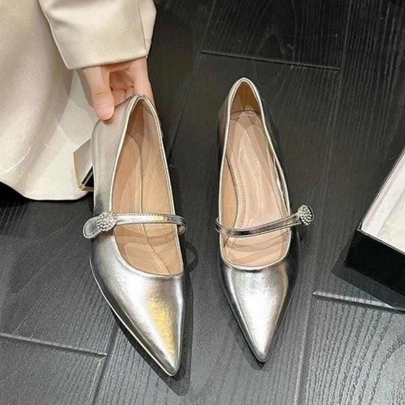 Gothic Block Heel Chunky Heels Mary Jane Shoes for Women Pointed Toe Woman Pumps Japanese Style Lolita with Medium Summer 2025