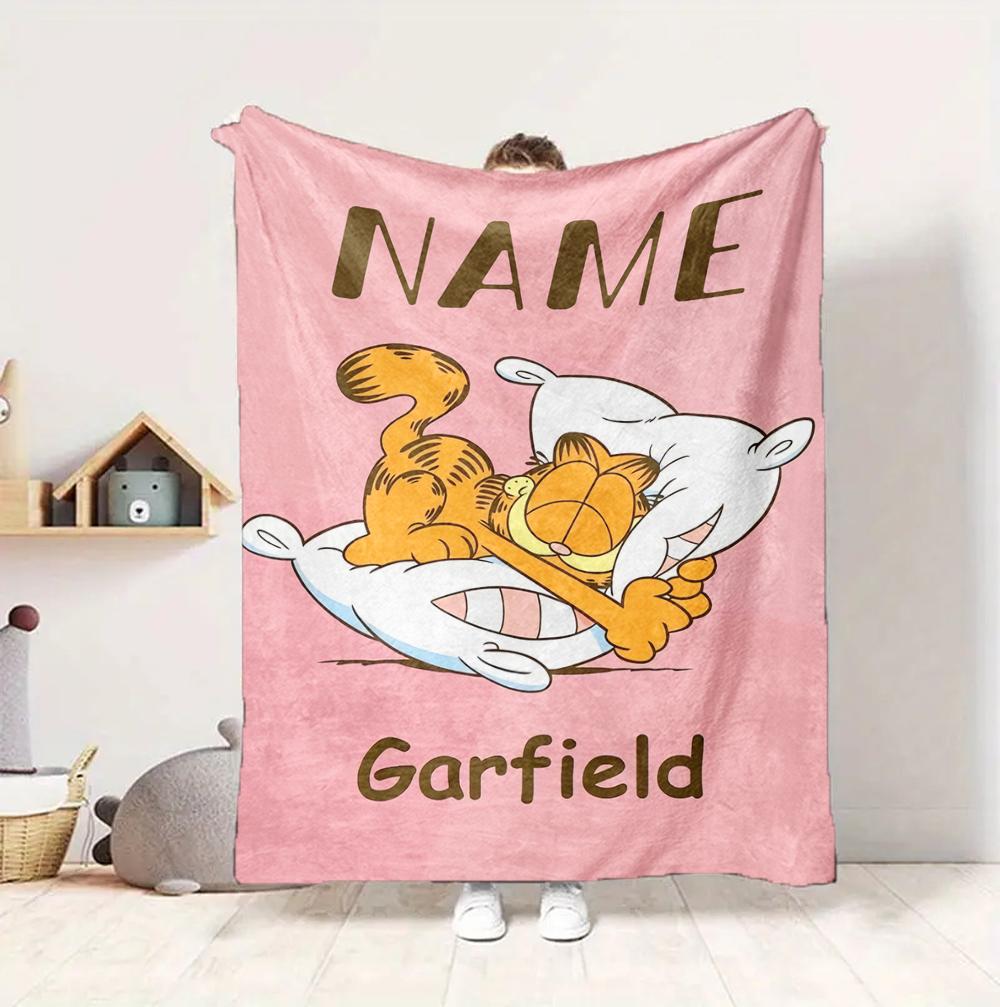 Custom Name Garfield Hug Flannel Blanket Throw Blanket Soft Warm Sofa Bed Home Decor Unique Gift