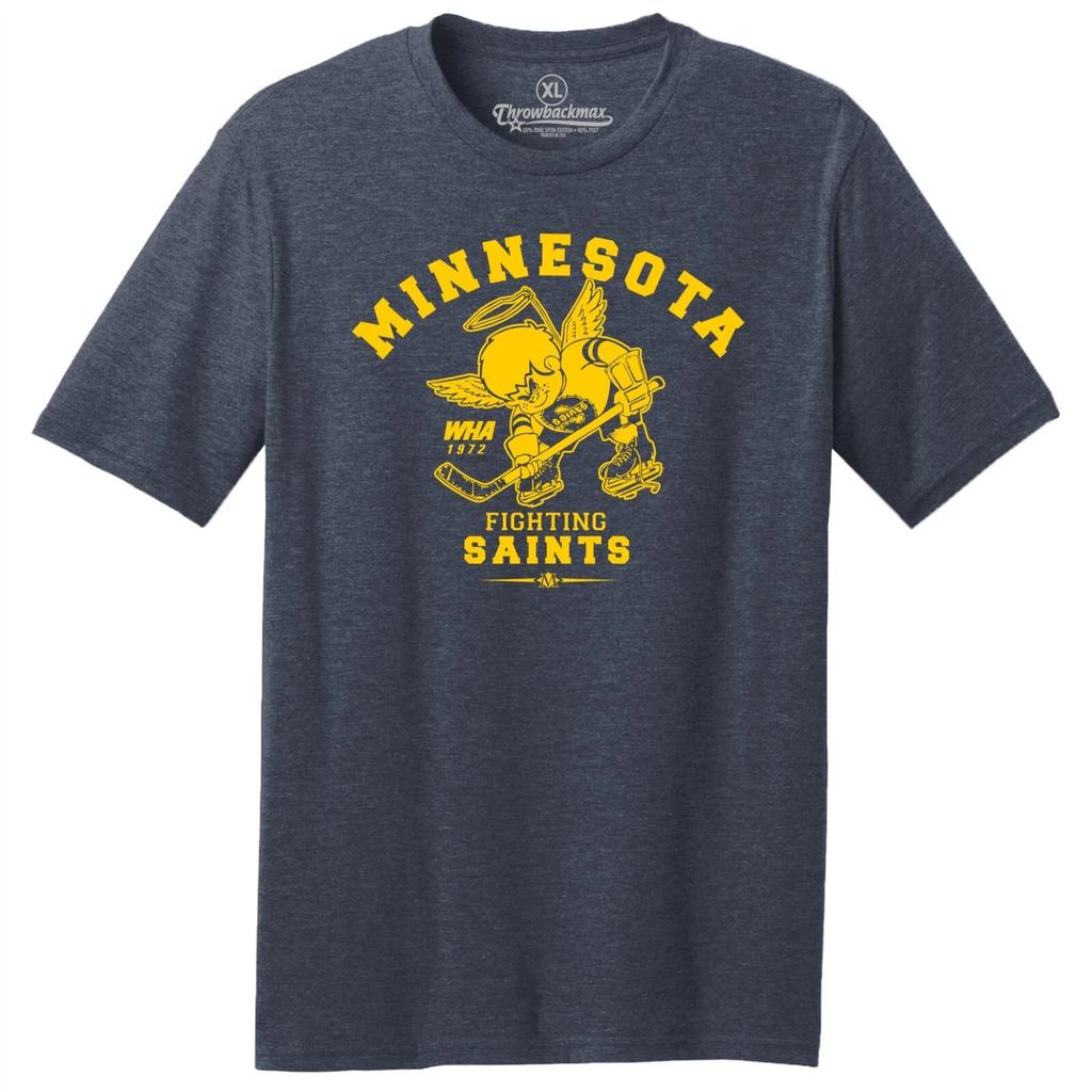 Minnesota Fighting Saints 1972 WHA Hockey TRI-BLEND Tee Shirt - Minnesota Wild