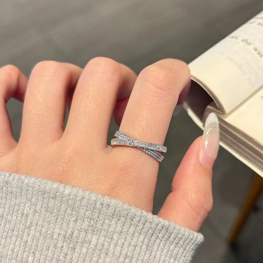Stylish Silver Zircon Ring for Women - Light Luxury Open Design, Perfect for Index Finger