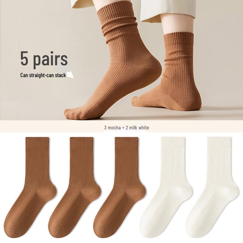 Yalu Women's Mid-Calf Cotton Socks (5-Pair Pack)