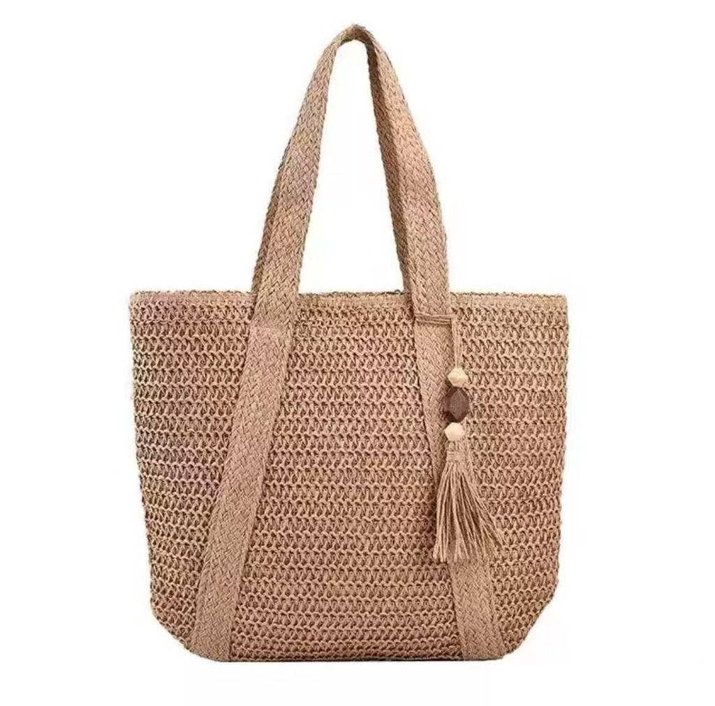 1 Stück Etikettierte Selbstabhol-Strohtasche Neue Gewebte Tasche Gewebter Stoff Vielseitige Umhängetasche Pendler-Tragetasche