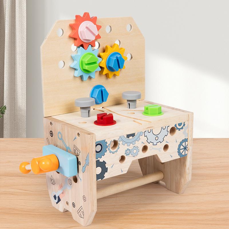Kids Wooden  Tool Box Toy Pretend Game Puzzle Disassembly Set Simulation Multifunctional Repair Carpenter Tool Boy Gift
