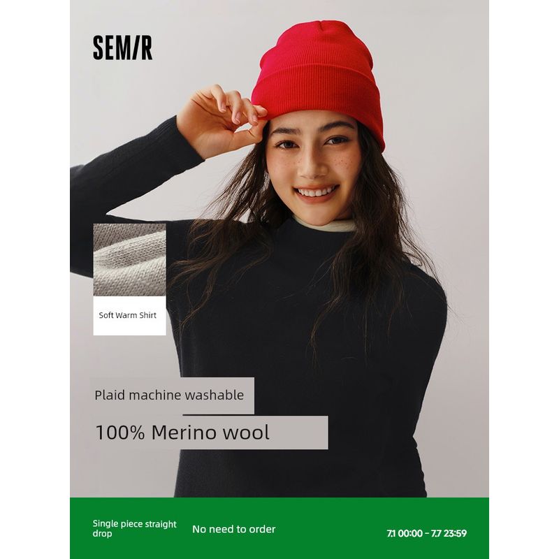 

Senma Knitwear Women s Sweater Inner Woolen Sweater Black Gray Liner 2024 New Arrival Autumn Winter Coat Bottoming Shirt Semi-high collar-Red(100% sheep wool]) 155/80A/S