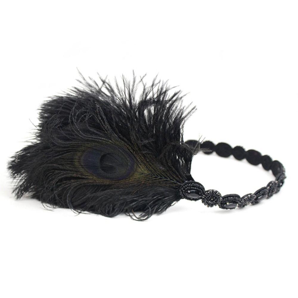 Headwear Feather Flapper Headband Rhinestone Party Headpiece Women Hairband  Carnival