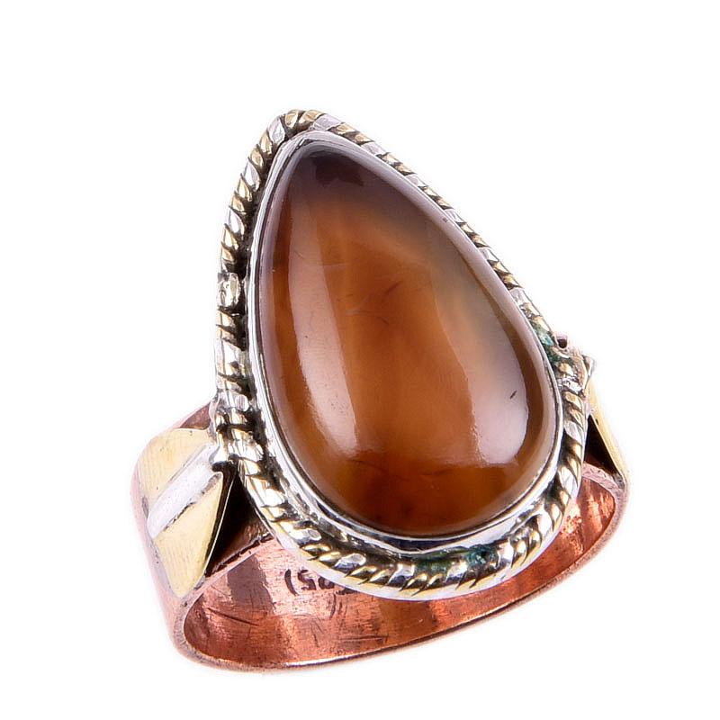 Natürlicher Botswana Achat Edelstein 925 Sterlingsilber Zweifarbig Geschenkring S.7US J1L80