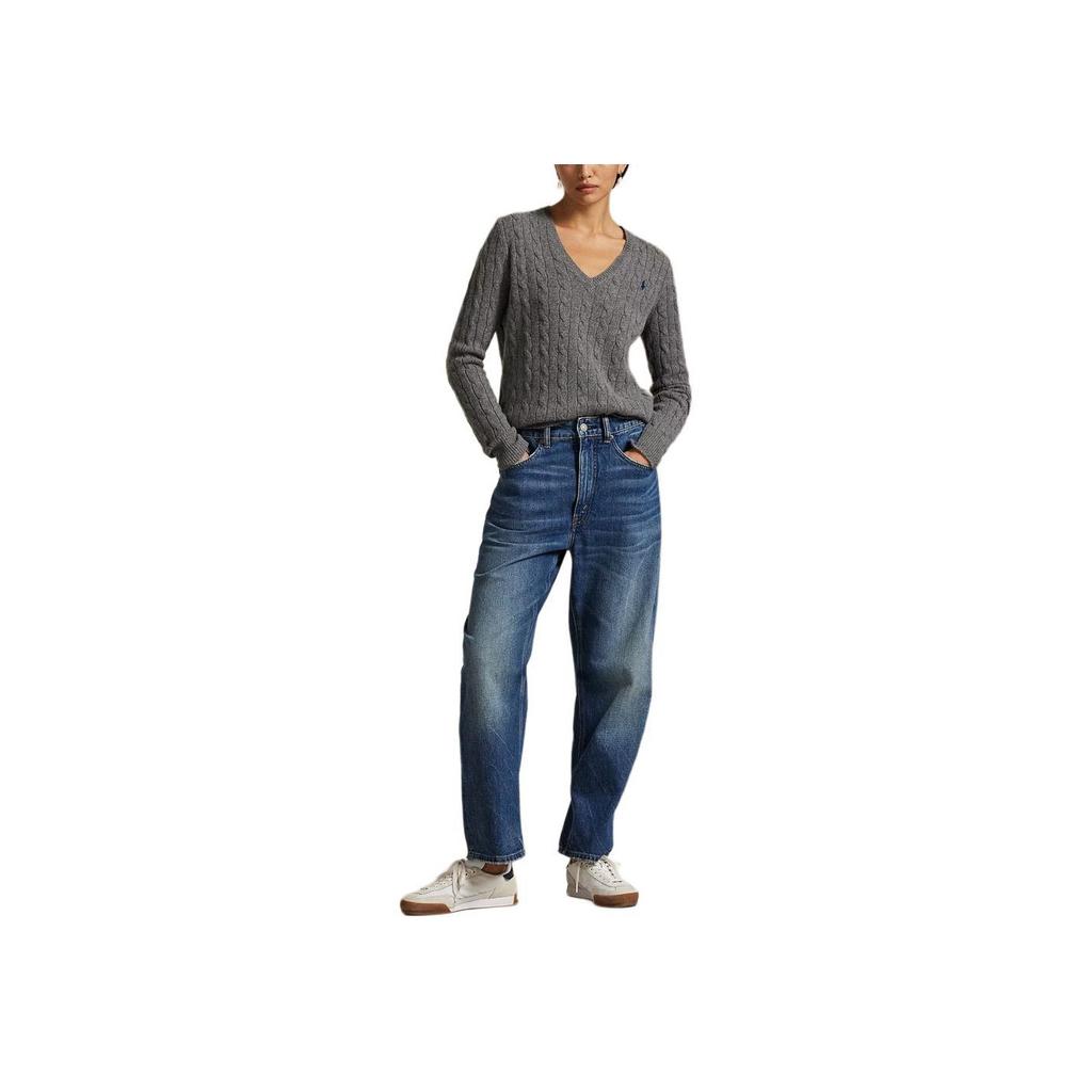 Polo Ralph Lauren Ribbed V-Neck Slim Fit Embroidered Pony Long Sleeve Sweater Women sweater 211888688-501