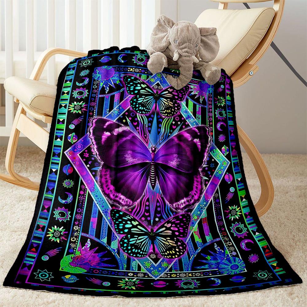 1pc Colorful Butterflies Flowers Blanket Soft and Warm for Sofa Office Camping Travel Livingroom Great Gift for Friends and Family Comfortable