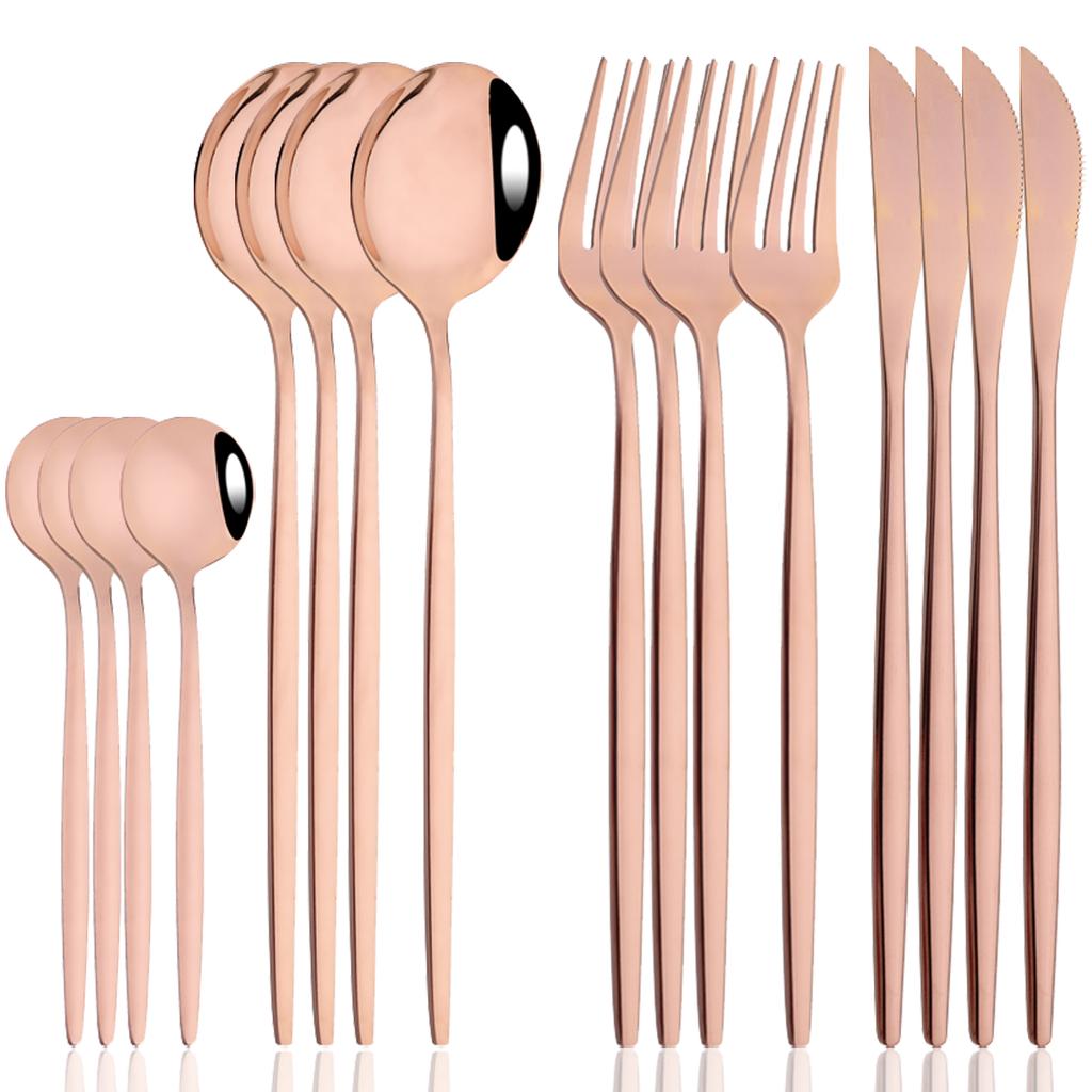 16pcs Mirror Durable Flatware Stainless Steel Cutlery Set Knife Coffee Spoon Fork Dinnerware Set Western Party Kitchen Tableware