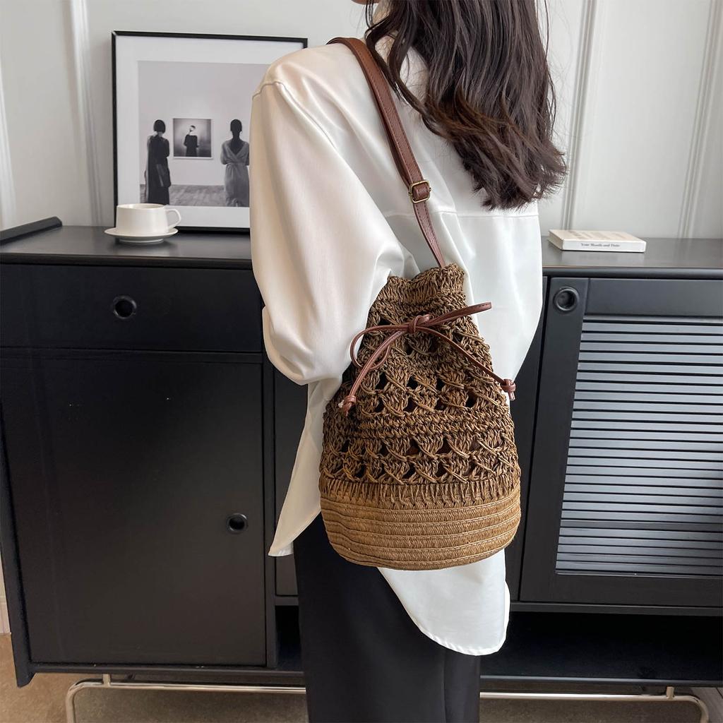 Straw Bags for Women Travel Beach Tote Crossbody Bag Bucket Summer Shoulder Handbag Phone Pouch