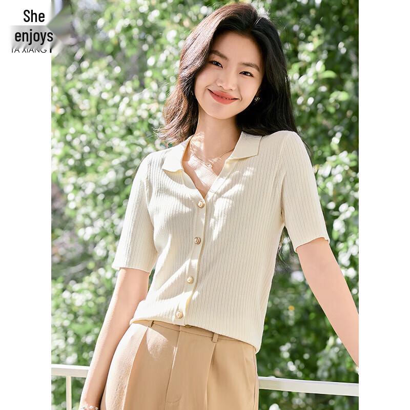 Women s V-Neck Knitted Short Sleeve T-Shirt T52T061 S