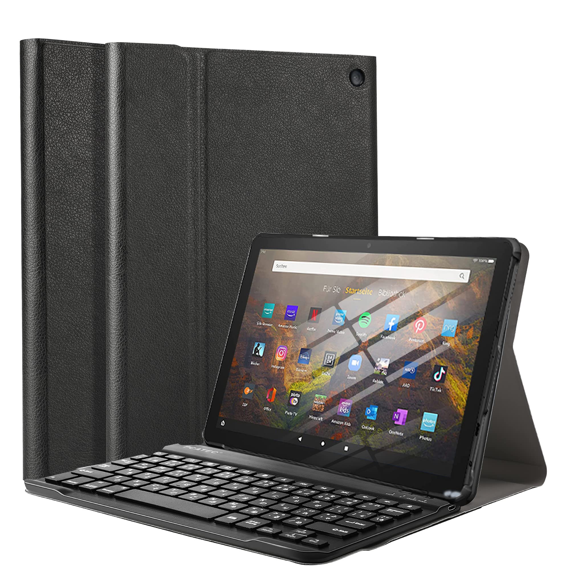 

Fire HD 10 HD 10 Plus 2021 с кожаным чехлом из ТПУ, Bluetooth-клавиатура, раскладка США, поддержка ввода каны HD10 HD10 Plus [PCATEC] 2021/Fire (Огонь 2021/Огонь чёрный