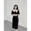 Long skirt, meat cover, belly cover, slim waist, small black dress, high-end black dress, women's fashion
