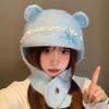 Sweet Neck Collar Beanies Cap Bow Pullover Cap Fashion Bear Ear Knitted Hat  Autumn