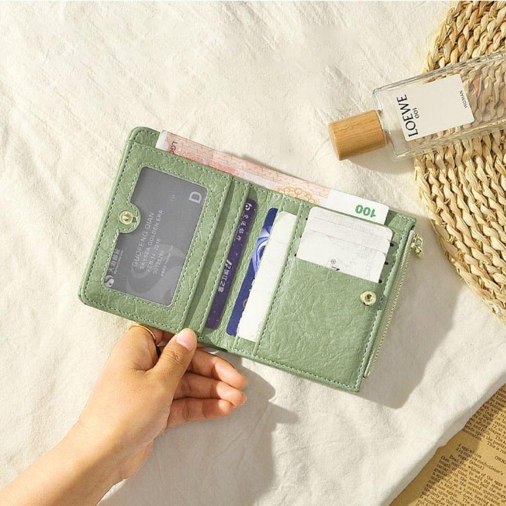 Women Mini Retro PU Leather Short Wallet Retro Fashion Coin Money Bag Ins Large Capacity Coin Purse