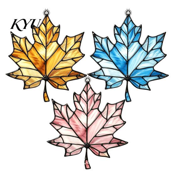 Halloween Party Decor Acrylic Maple Leaf Suncatcher for Autumn Home Decor, Stained Glass Room Atmosphere Style Window Hanging Ornament Thanksgiving