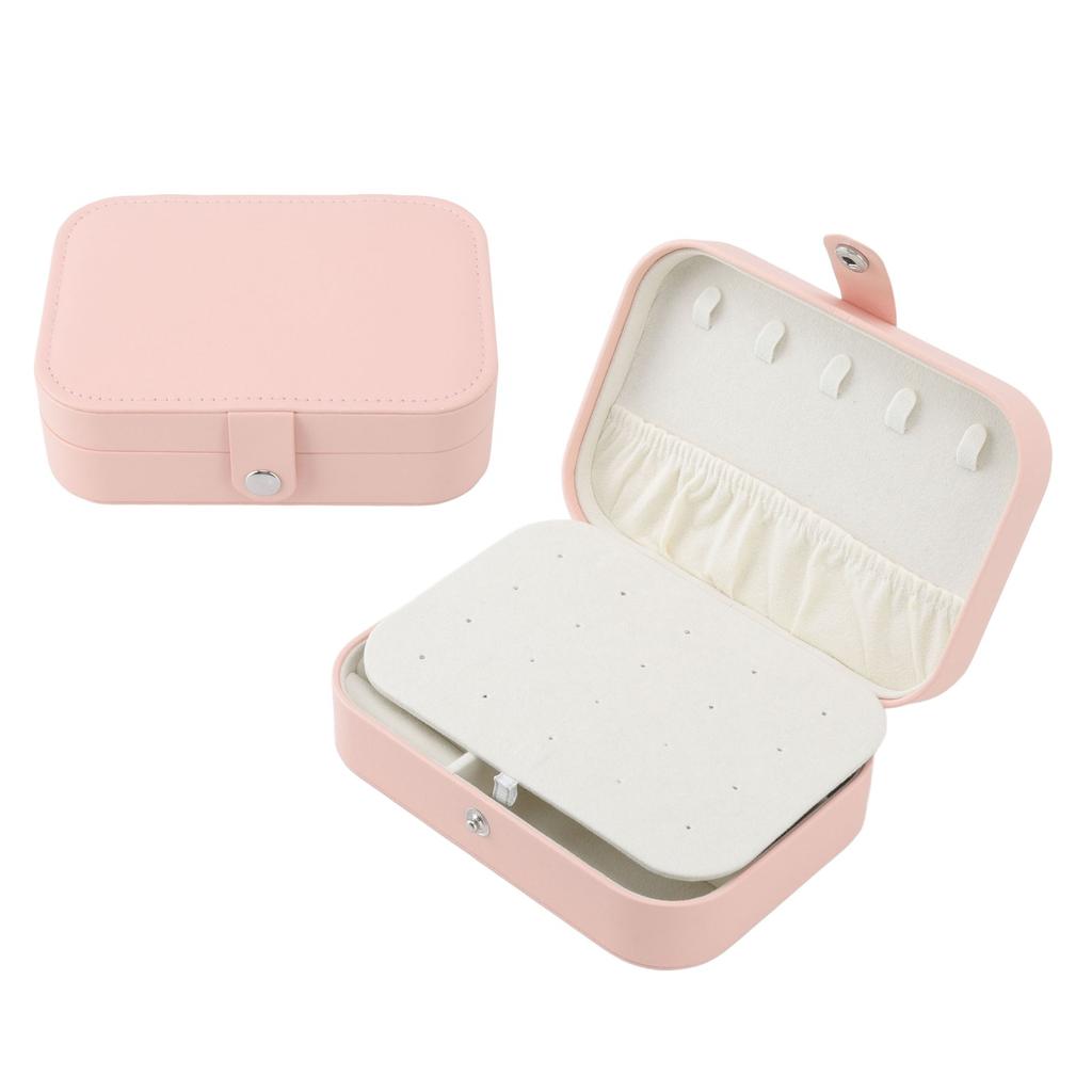 Jewelry Case Portable Beautiful Pink Necklace Ring Ear Stud Storage Box Adjustment Leather Travel