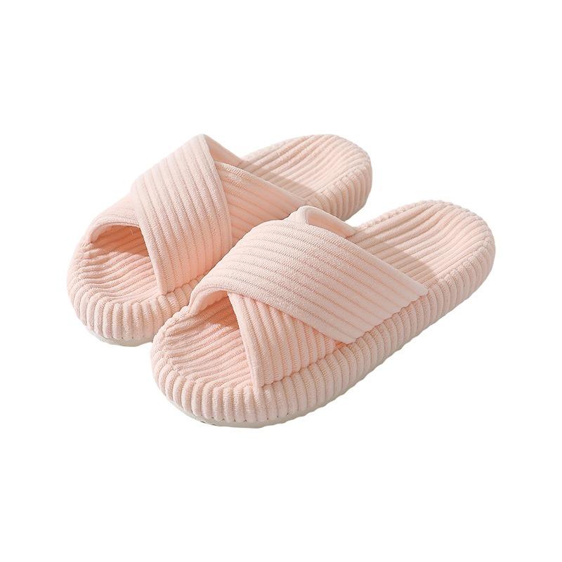 New corduroy thick-soled adhesive cotton slippers household autumn home indoor cross-pelvic sole shoes women