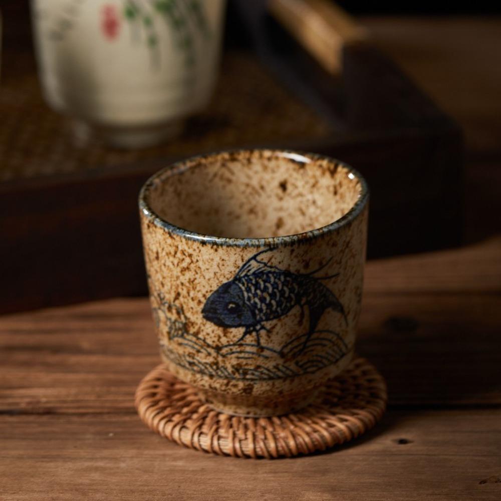 Japanese Style 2.8inch Hand-painted Tea Cup Ceramic Lotus Kungfu Teacup Fish Flower Birds Tea Set Handy Cup