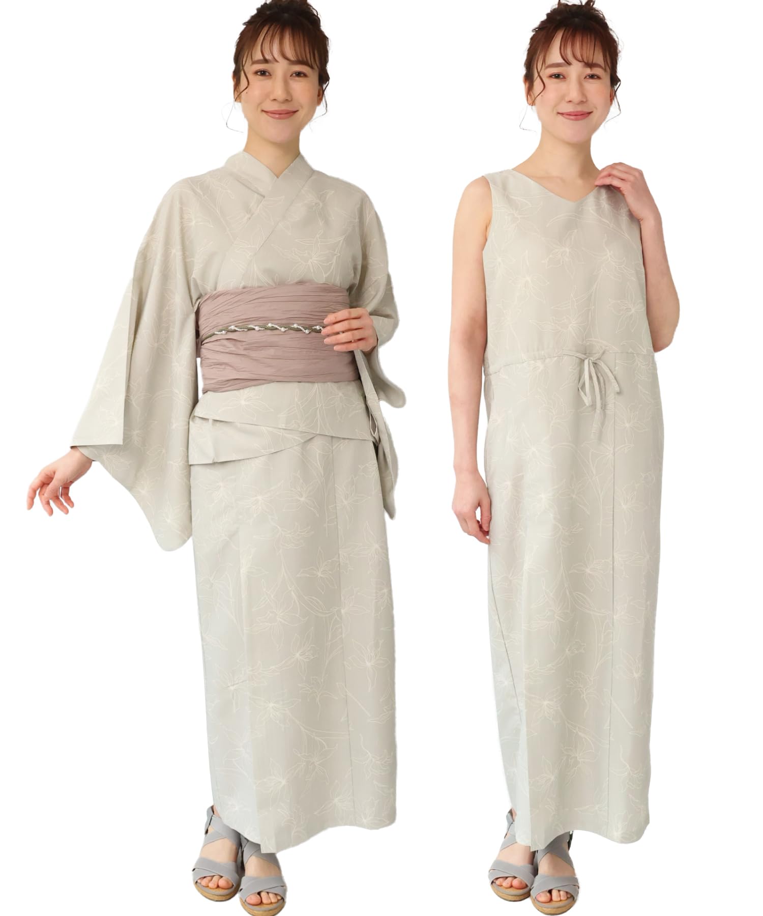 

[ON NISHIKI] 2-Way Yukata 3-Piece Set, Moisture-Wicking, Quick-Drying, One-Piece Dress, Separates, Women s, Adult Size, Heiko Obi (Sash), Free Size,
