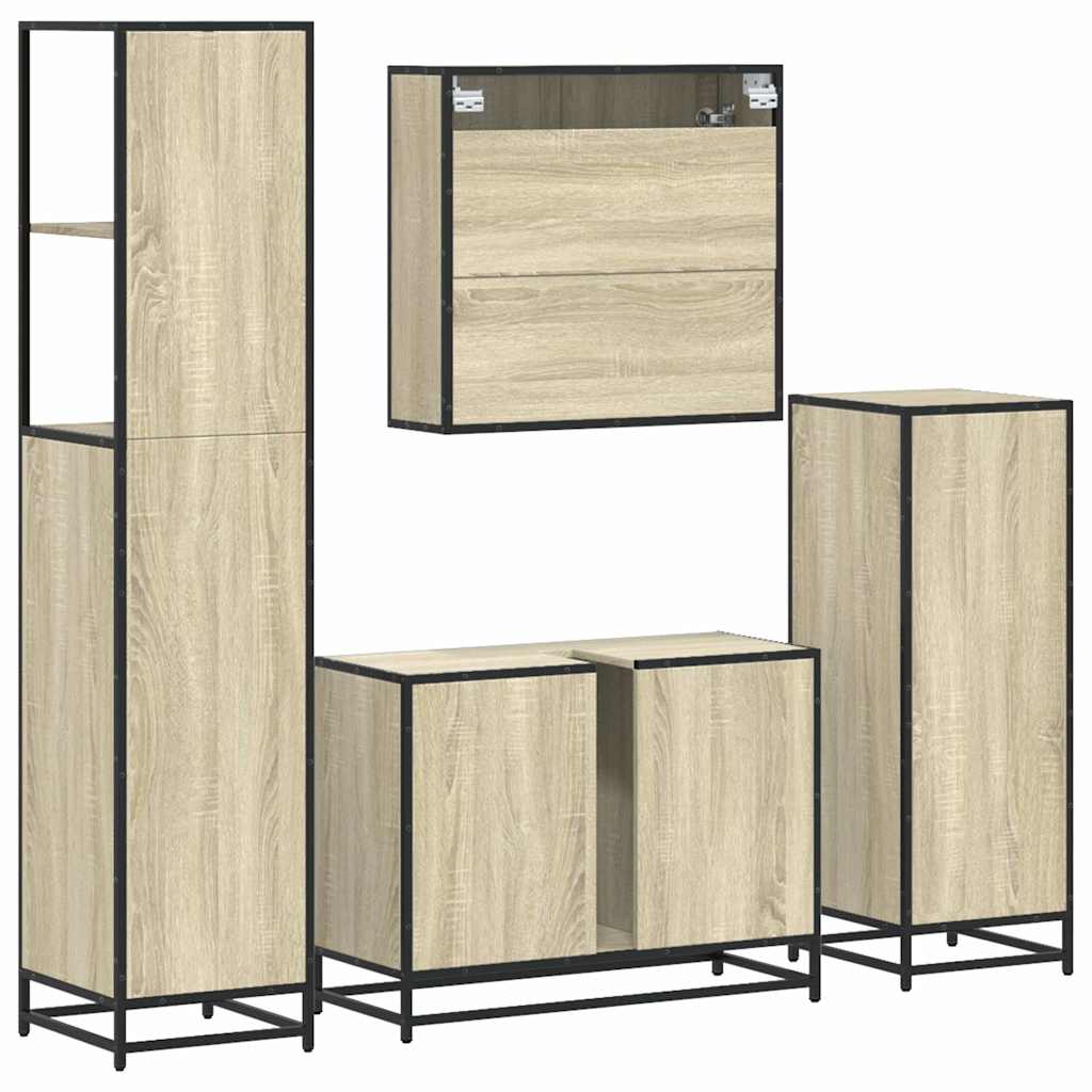 4 Piece Bathroom Furniture Set In Sonoma Oak Engineered Wood