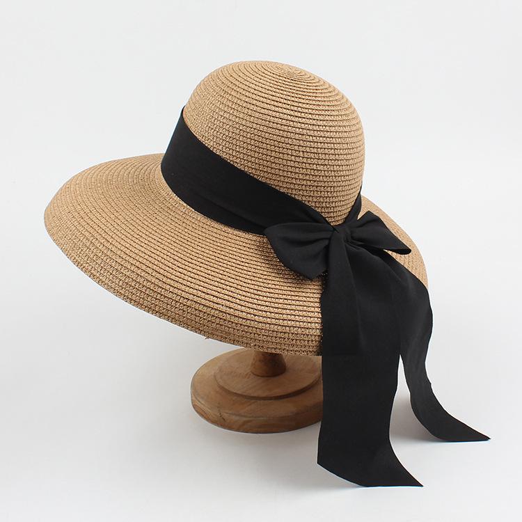 

Летняя шляпа от солнца черная выходная модная пляжная пляжная с большими полями соломенная шляпа детская с бантом тренд Adjustable хаки