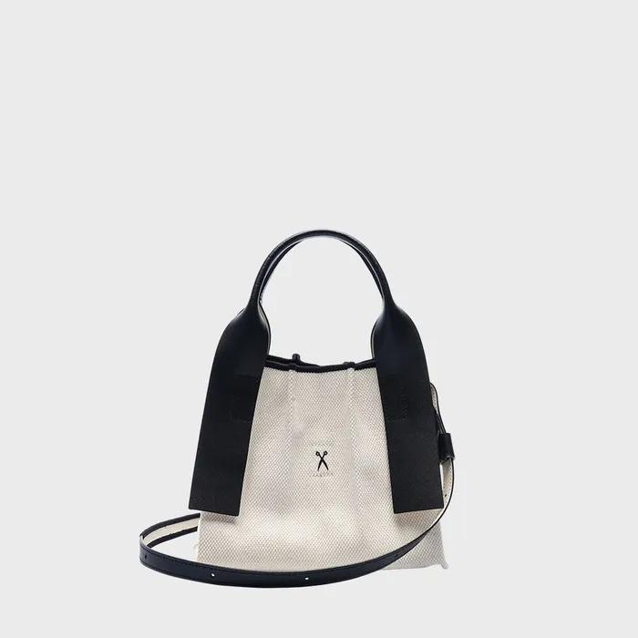 Lucky Pleats Canvas Tote XS Ivory_Black