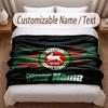 South Sydney Rabbitohs Printed Flannel Blanket Custom Name Text Soft Warm Throw For Bedroom Holiday Gift