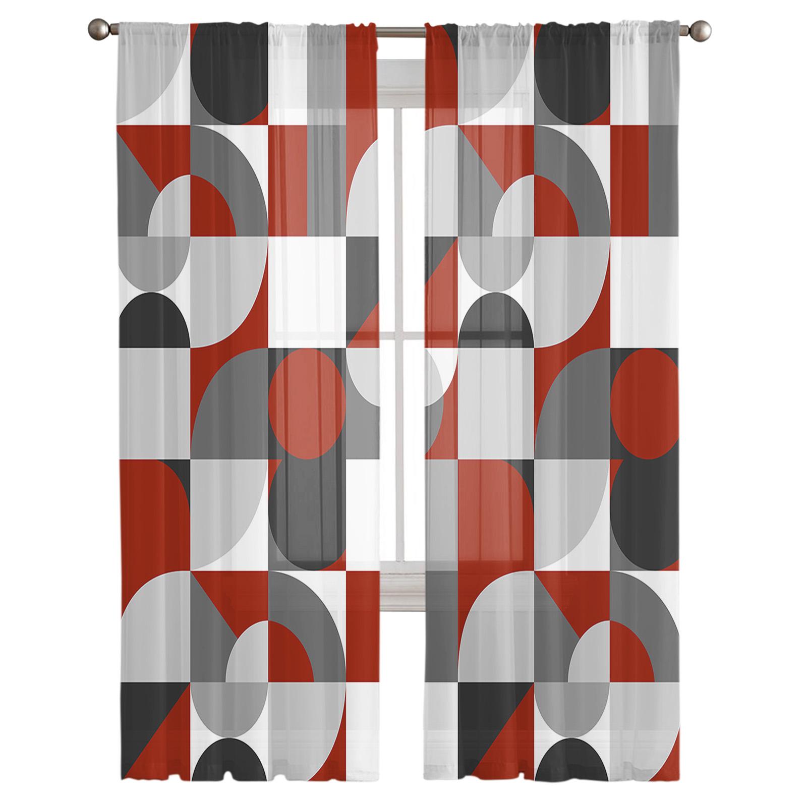 Скандинавские средневековые геометрические цветные вуалевые прозрачные шторы для гостиной — фото 3