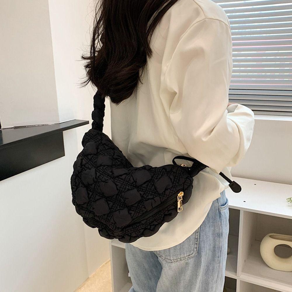 Space Cotton Rhombus Plaid Handbag Korean Style Bubble Cloud Bag Casual Korean Shoulder Bag Lady