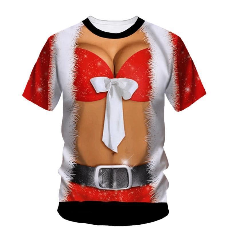 Summer Round Neck 3D Christmas Print Top Fashionable Casual Short Sleeved Women's T-shirts