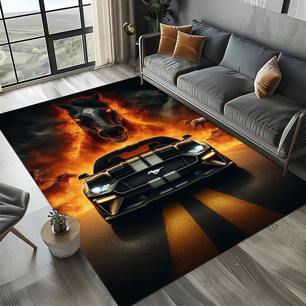 3D F-Ford Mustang Závodní Auto Motocykl Koberec Kobereček do Obývacího Pokoje Ložnice Domácí Dekorace Pohovky, Dětský Koberec Protiskluzová Podložka na Podlahu
