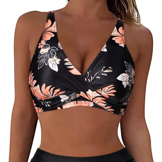 Women Bikini Bra V-Neck Sleeveless Leopard Print Tops Backless Knotted Design Push Up Tops Bathing Suit