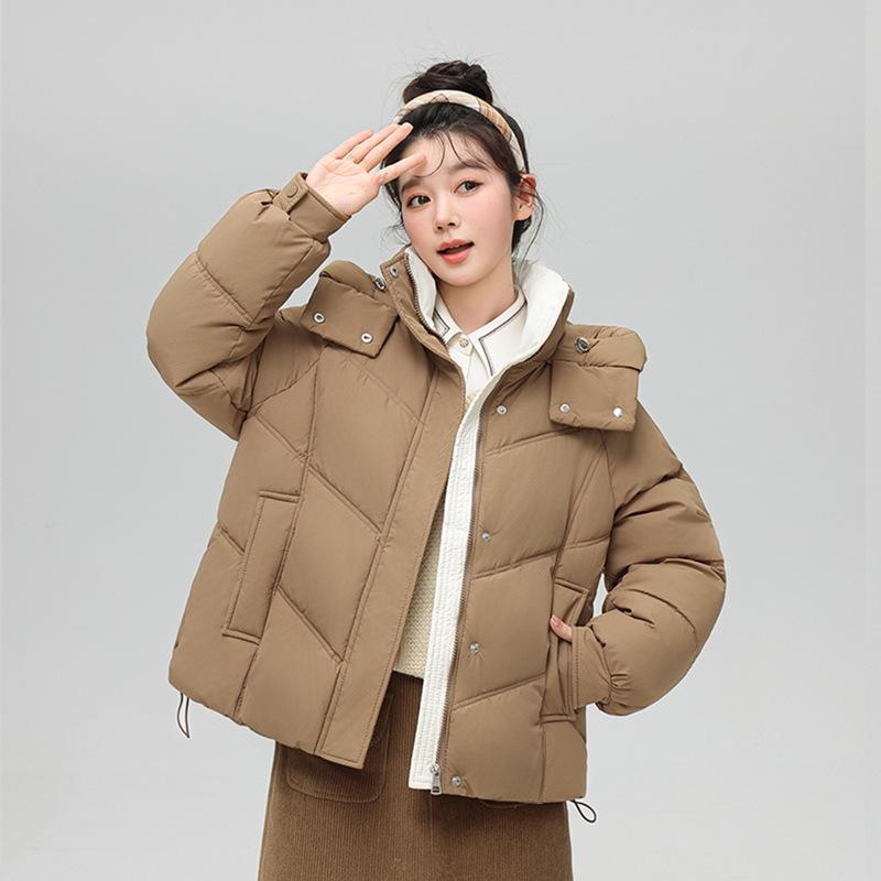 Down Cotton Jacket Women's Short Model New Hooded Down Cotton Bread Jacket Jacket for Winter 2025 Is Thick
