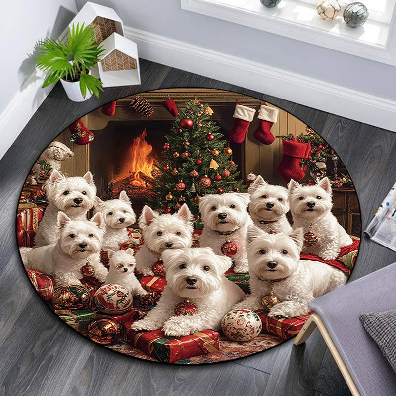 

West Highland Terriers Round Area Rug,Carpet Rug for Living Room Bedroom Sofa Playroom Decor,Non-slip Floor Mat 80cmx80cm
