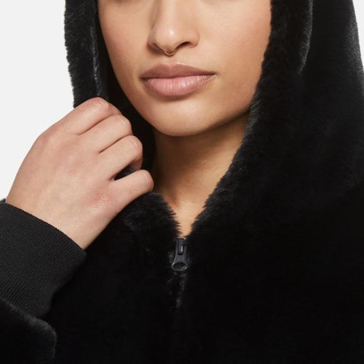 Nike Womens Sportswear Essential Faux Fur Jacket (Asia Sizing) Black Women Streetwear DD5117-010