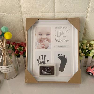 Newborn Hand and Foot Print Ornaments Full Moon 100 Day Photo Frame with Craft Ink Pad Home Decoration Baby Kids Birthday