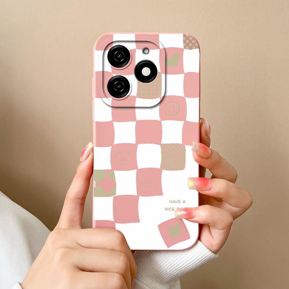 

Чехол для Itel P55 A70 Tecno Hot 40i Spark 20C Go 2024, жидкий силикон, модная защитная пленка с рисунком в клетку, защита от падения, популярные сумки для телефонов, бампер itel P55+ 4G