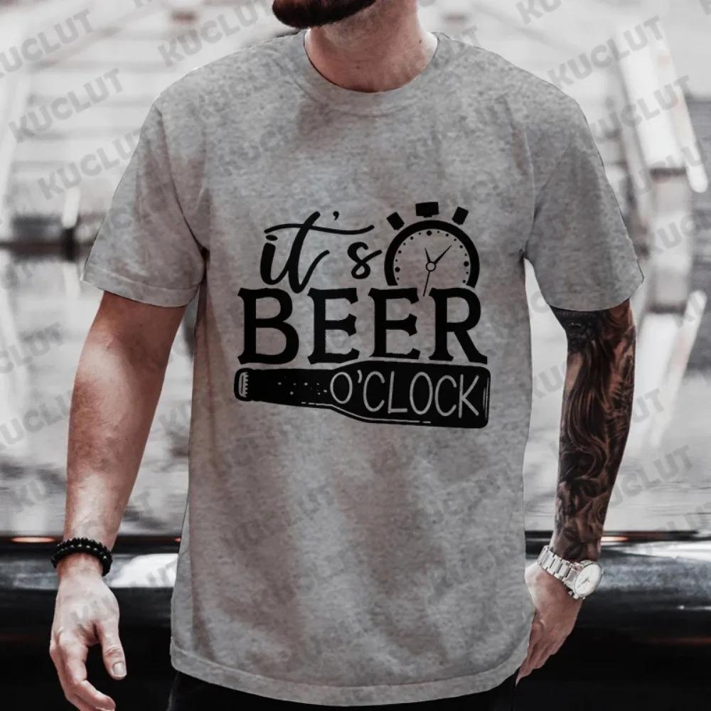 It's Beer O'clock Graphic T Shirt for Men Y2k Clothing International Beer Day Tops Male Drinking Party Streetwear Oversized Tees