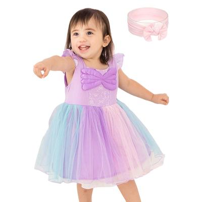 Princess Dress with Hair Band One Piece Girls Snow Queen Rapunzel and Ariel Halloween Dress Up Princess Dress Costume D765 [monoii] Children's