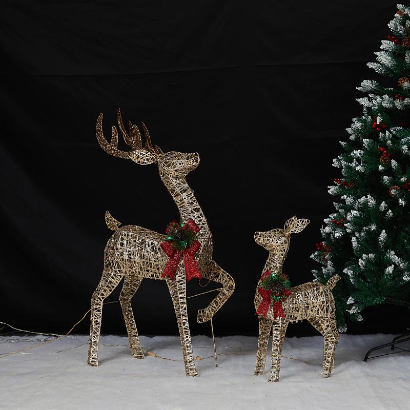 Father and Son Glowing Deer Wrought Iron Ornament for Holiday Display