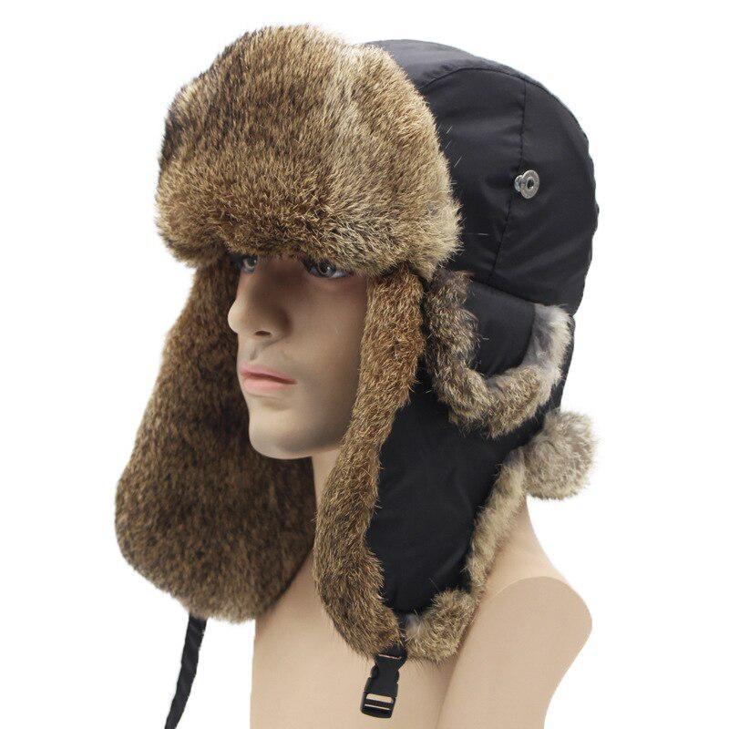 Rabbit Fur Hat Winter Warm Bomber Hat Thick Fur Hat Men's Hat Thickened Ear Protection Bomber Hat