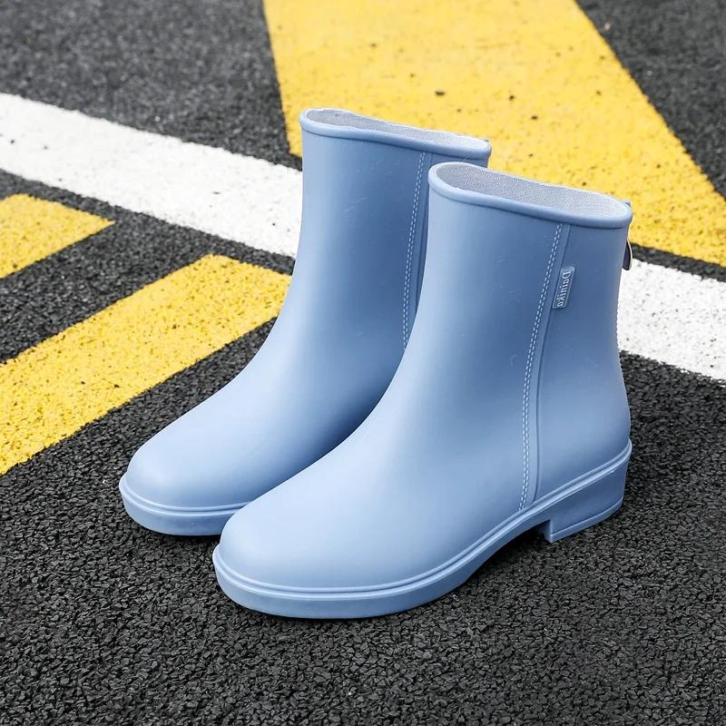 Fashion Women Rain Boots Korean High-heel Fashion Outdoor Short Tube Rain Boots Waterproof Shoes Warm Cotton Anti Slip Ankle Boots 2025