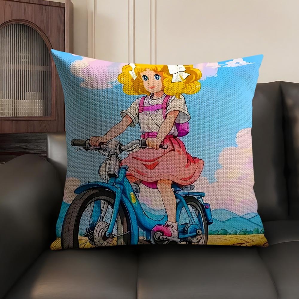 CCandy Candy Anime Cushion Cover Natural Linen Organic Fabric DoubleSided Printing Sofa Home Decor Gift Pillow Case