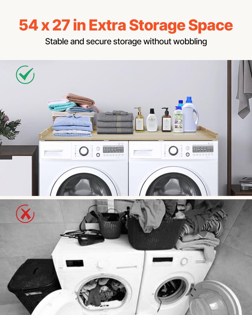 VEVOR Washer Dryer Countertop, 54" X 27" Wooden Washer and Dryer Countertop