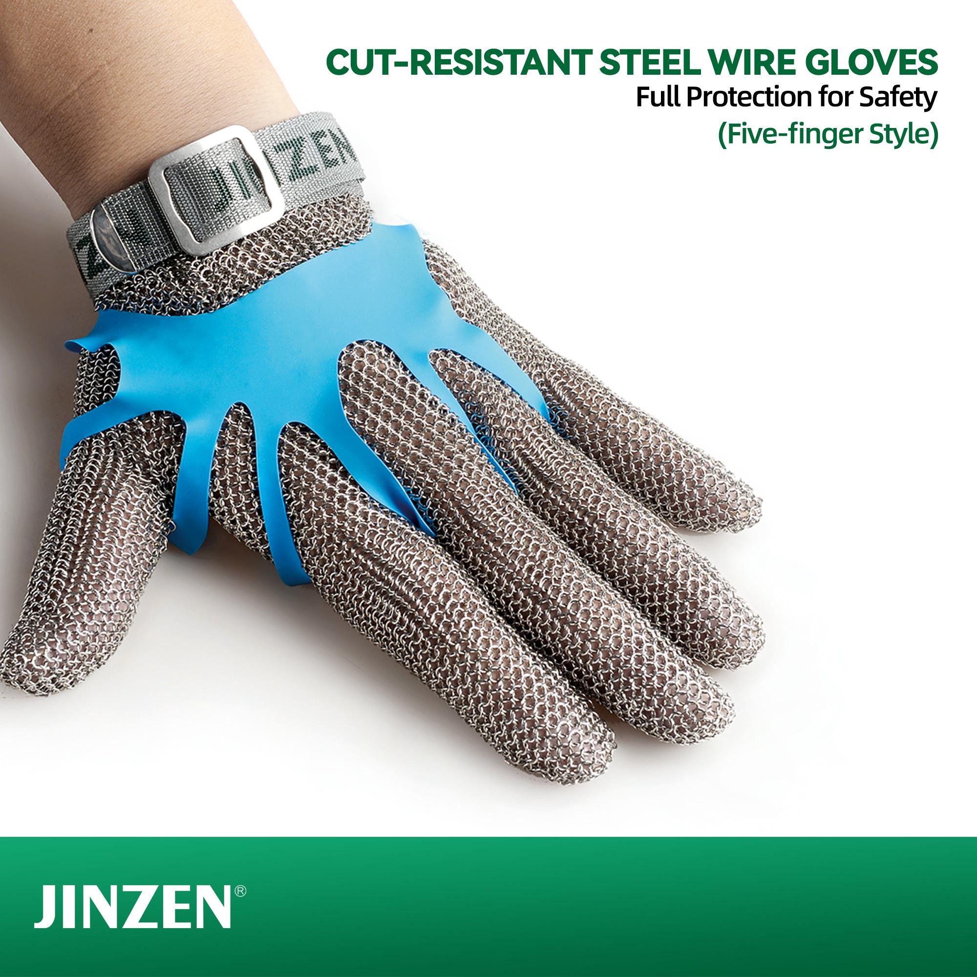 JINZEN JZ-11401/11402 Anti-cut Stainless Steel Wire Gloves with Elastic Plastic Wrist XL LARGE GLOVES-3