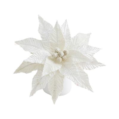 Luxurious Faux Velvet Christmas Flower Realistic Handmade Xmas Tree Ornaments with Ice Crystal Elegant Eternal Flower