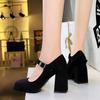 Scarpe da Donna Tacco Alto Stile Retro Europeo e Americano, Tacco Grosso, Tacco Alto, Plateau Impermeabile, Fibbia in Metallo, Cinturino Dritto, Scarpa Singola