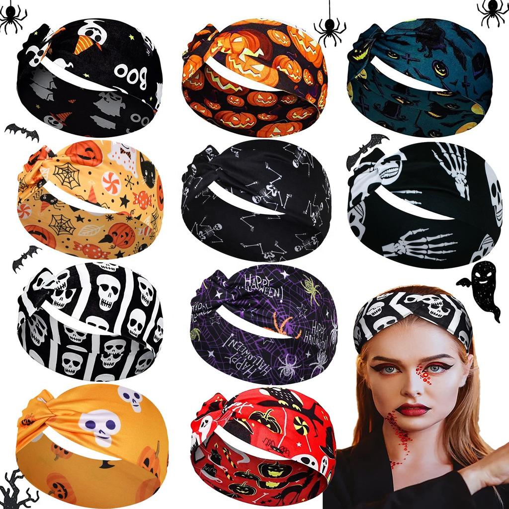 Elastic Non Slip Halloween Headbands Hair Accessories Bulk Pumpkin Pattern Halloween Hairband for Women Girl