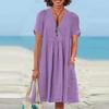 Women's Casual Loose Fashion Retro Cotton Short Sleeve V-neck Pleated Dress